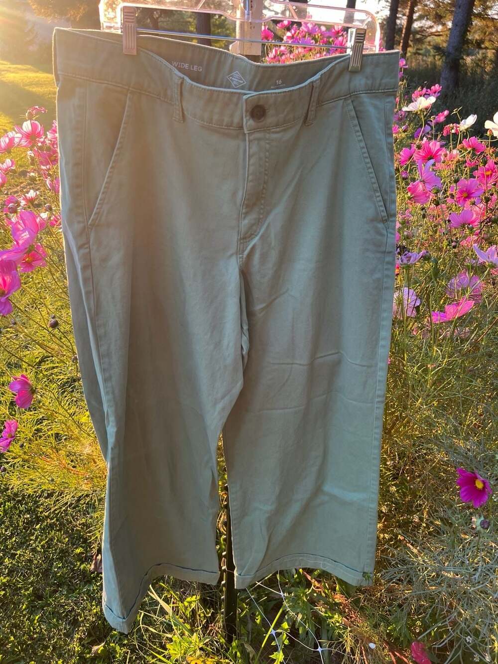 St John's Bay Wide Leg Pants Size 16 Sage Green Cotton